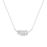 Asfour Crystal Chain Necklace With Leaf Pendant In 925 Sterling Silver-ND0457